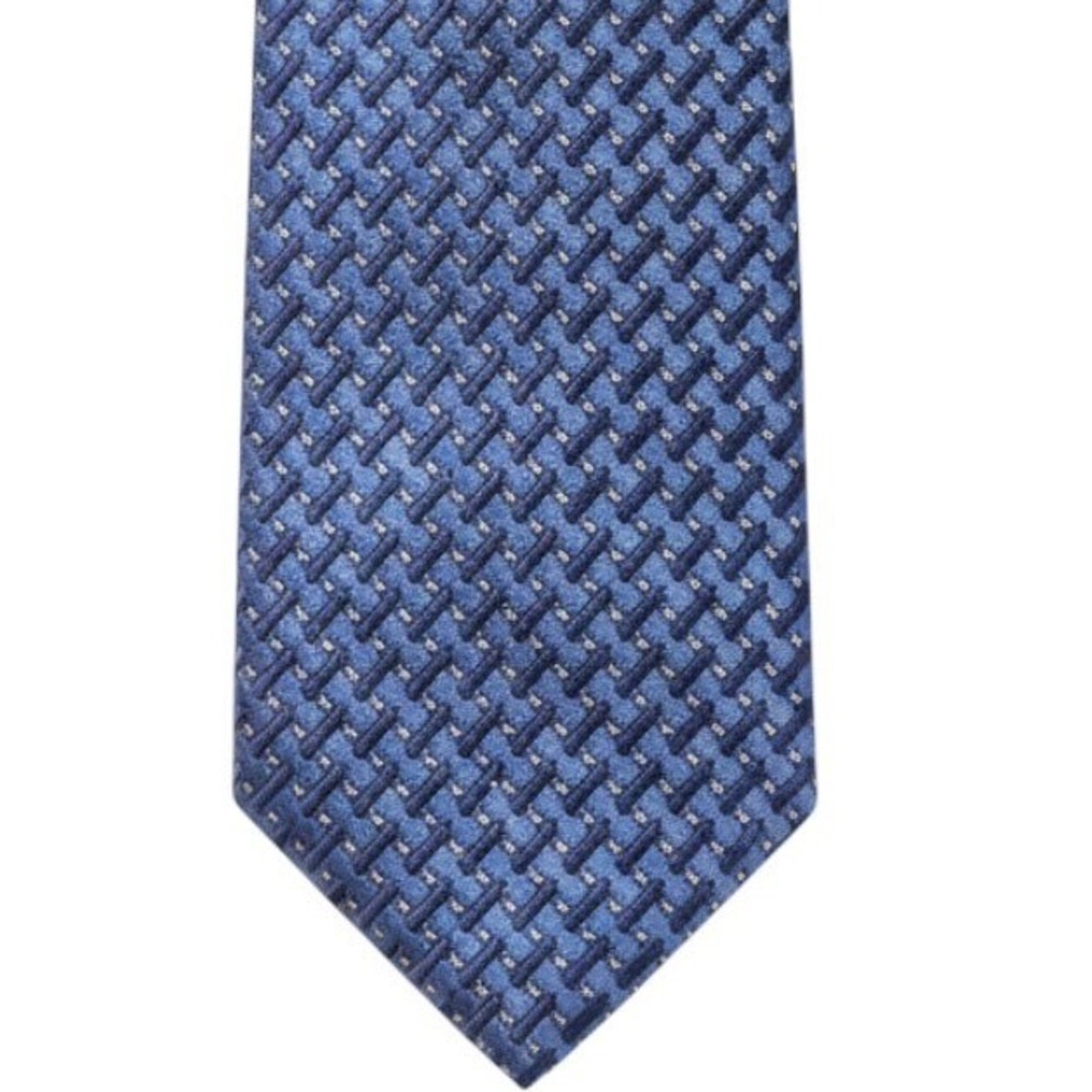 Ermenegildo Zegna Tie Mens OS Blue Geometric Basketweave Silk Made in Italy